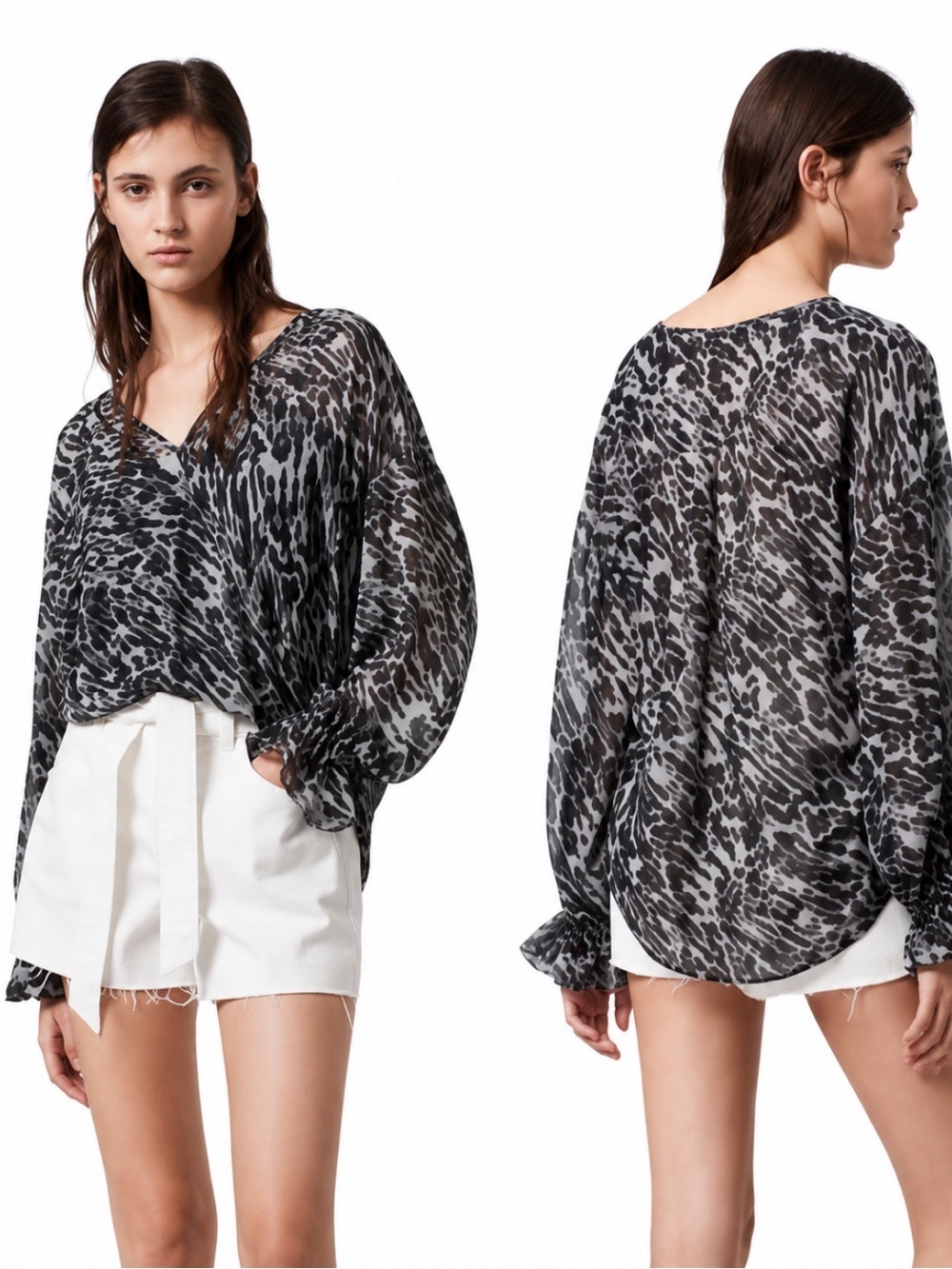 All Saints “Penny Ambient” Animal Print Chiffon Blouse Medium New Without Tags! - Picture 2 of 15